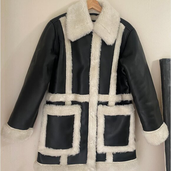 Abercrombie Black and Creme Shearling Jacket - Picture 1 of 4